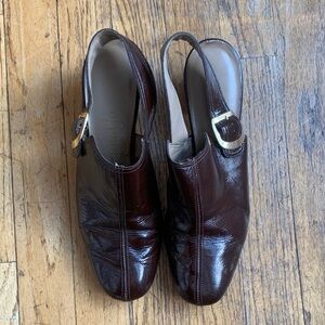 Vintage Dark Brown Leather Slingback Mules
